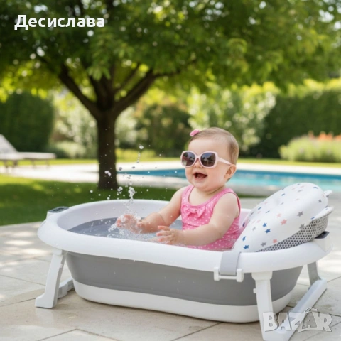 Сгъваема бебешка вана с термометър и възглавница, снимка 2 - За банята - 53004877