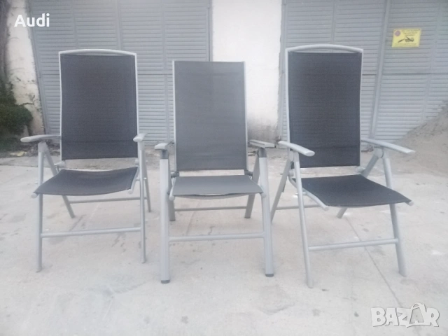 Комплект 3 броя луминиеви сгъваем стол-шезлонг с подлакътници за плаж, басейн, градина, вила, пикник, снимка 15 - Градински мебели, декорация  - 53823260