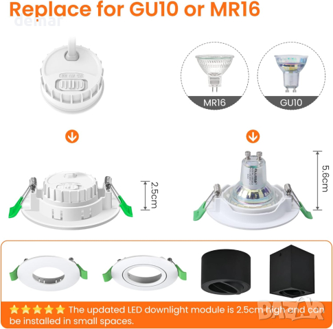 ALUSSO 6W LED крушки GU10 & MR16 с 50mm x 23mm монтаж за вграждане, 6 бр., снимка 7 - Лед осветление - 45069968