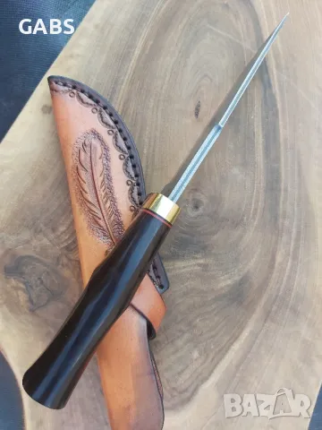 Ловен нож дамаска стомана с кожена кания,LN413, снимка 7 - Ножове - 49492822