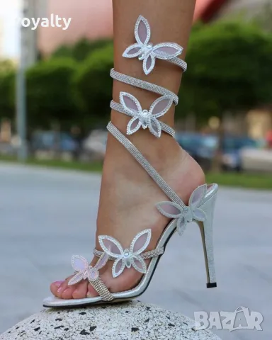 Сандали на ток - сребристи , снимка 2 - Сандали - 49924217