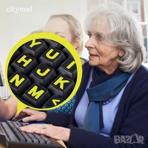 Светещи стикери с голям размер за клавиатура за лаптоп, QWERTY, снимка 2 - Други - 53734938