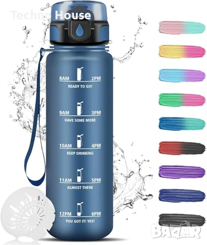 Спортна бутилка за вода Grsta 1 литър с филтър, херметична, широко гърло, халка за носене