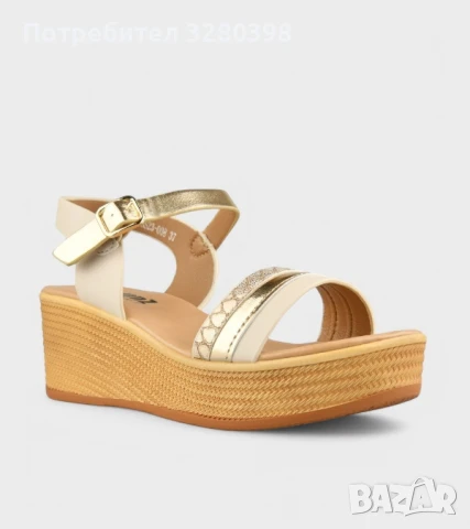 Дамски сандали с олекотена платформа със златисти акценти модел: C5078-3 BEIGE, снимка 1 - Сандали - 51356587