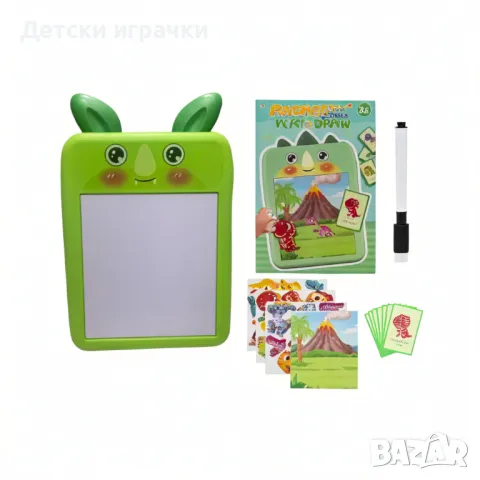 Дъска за рисуване с магнитен пъзел 2в1, Динозаври, комплект за момче