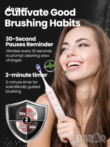 Електрическа четка за зъби Marlincare, IPX8, 48 000 VPM, 5 режима, 4 глави, розова, снимка 7 - Други - 51923839