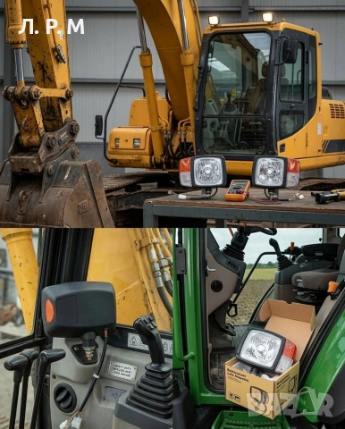 Кристални фарове с вграден мигач и габарит за багер,трактор, камион 