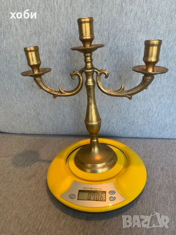   месингов свещник с три рамена , снимка 5 - Антикварни и старинни предмети - 53849949