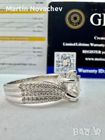 Сребърен пръстен с мойсанит (Диамант) 3 карата, снимка 7 - Пръстени - 52006856
