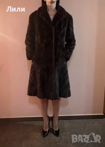 Стилно Палто от визон/норка, тъмнокафяв, супер запазено, средна дължина, снимка 3 - Палта, манта - 43283660