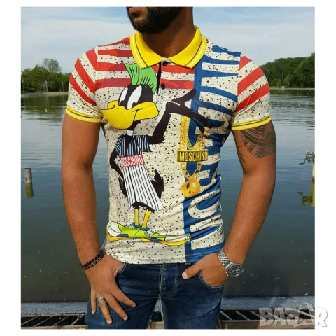 🎨 Мъжки поло тениски Moschino – Атрактивен Дизайн с Анимационни Герои! 🔥, снимка 3 - Тениски - 51016475