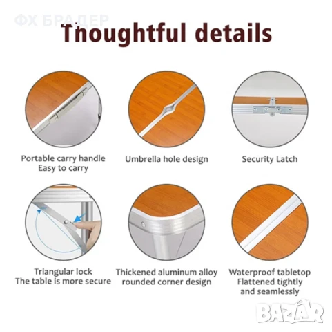 Сгъваем маса с 4 стола и отвор за чадър 120x60см, снимка 9 - Къмпинг мебели - 50614149