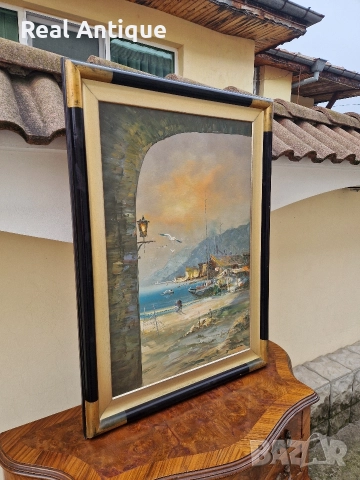 Уникална антикварна майсторска авторска картина масло върху платно , снимка 6 - Картини - 52647931