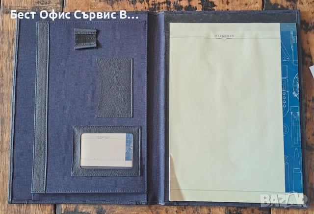 папка луксозна за документи син с кожа без/с цип Марксман Marksman Размер А4, снимка 2 - Ученически пособия, канцеларски материали - 52318025