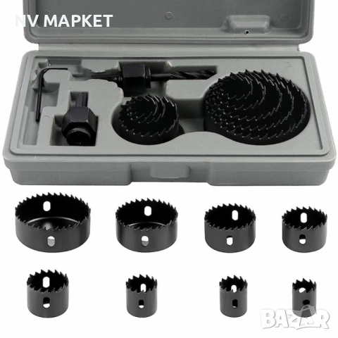 Боркорони комплект  за дърво, гиспокартон 16 части от 19 mm до 127 mm