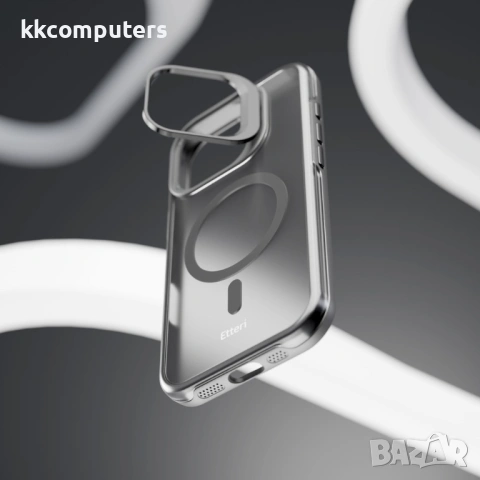 Кейс Etteri Morning Fog с Magsafe и стойка, За iPhone 17 Pro Max (6.9), Черен и Протектор, снимка 4 - Калъфи, кейсове - 54203587