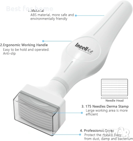 INCELLICE Derma Stamp Derma Stamp 1.5 мм 175 титаниеви игли за коса и брада, снимка 2 - Друга електроника - 53679484