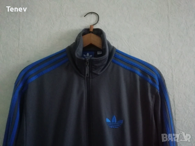 Adidas Originals Firebird Gray/Blue оригинално горнище ретро vintage сиво Trefoil , снимка 3 - Спортни дрехи, екипи - 48475585