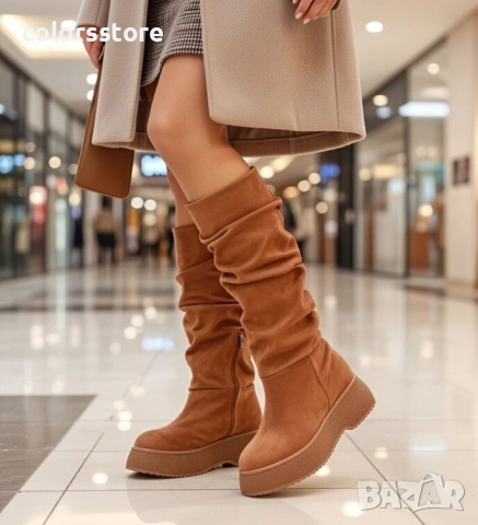 Равни ботуши - светлокафяв велур - MKR18

