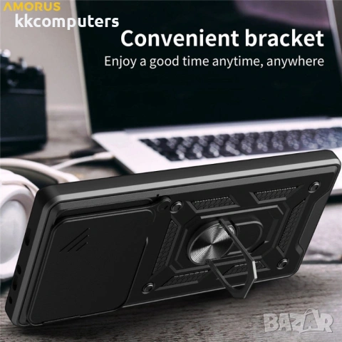 Калъф AMORUS за Oppo Find X9 5G - PC+TPU, Стойка, Плъзгащ се капак за камера, Магнитен, Вкл. Протект, снимка 11 - Калъфи, кейсове - 53412036