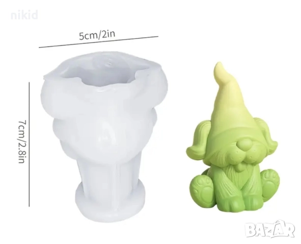 3d Куче кученце Елф с Коледна шапка силиконов молд форма фондан шоколад гипс свещ декор , снимка 2 - Форми - 51815158