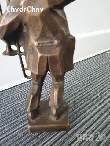 22см-3кг стара бронзова скулптура/фигура на музикант-пияница/немска статуетка, снимка 7 - Статуетки - 53691229