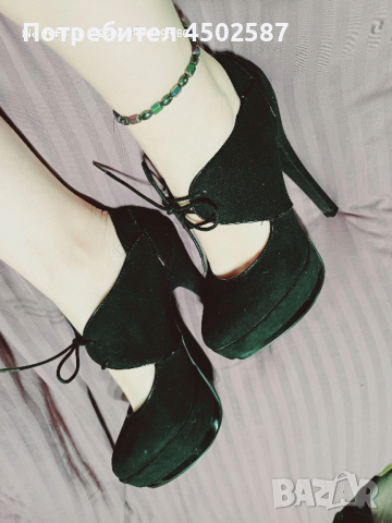 Черни обувки в връзки и 15 см ток, снимка 3 - Дамски обувки на ток - 52949132