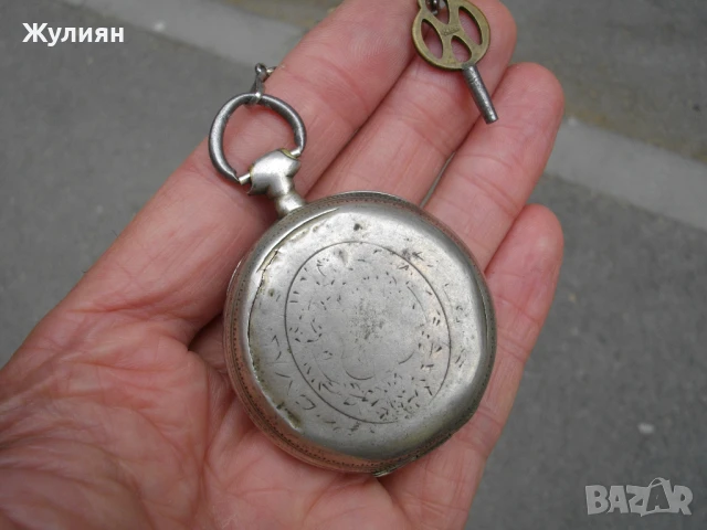 СТАР СРЕБЪРЕН ДЖОБЕН ЧАСОВНИК С КЛЮЧЕ, снимка 7 - Антикварни и старинни предмети - 50996279