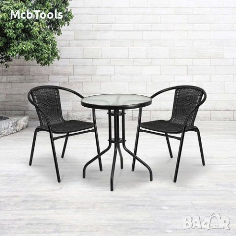 Градински комплект – маса с 2 стола цвят черен и кафяв, снимка 1 - Градински мебели, декорация  - 46191917
