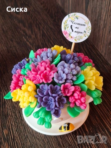 Ръчно изработени ароматни сапунени глицеринови цветя в керамична чаша, снимка 3 - Подаръци за жени - 53466252