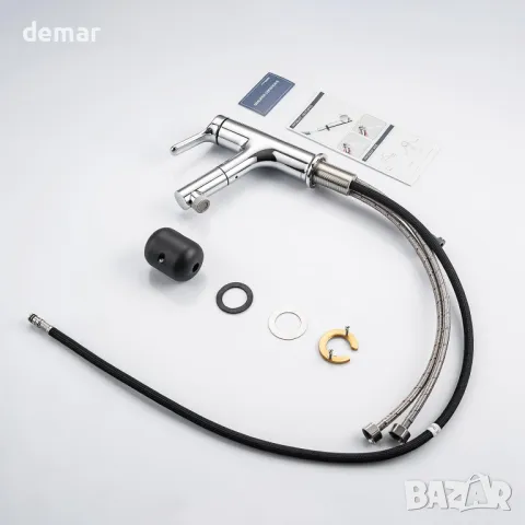 Смесител за мивка LakeBay с издърпващ се връх, моноблок с един отвор и единичен лост, маркучи G 1/2", снимка 9 - Смесители - 49333696