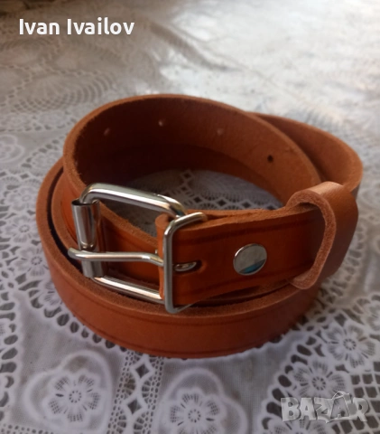 Елегантен дамски колан (2.5 см) – ЕСТЕСТВЕНА КОЖА – Цвят Керемида / Коняк, снимка 4 - Колани - 54131637