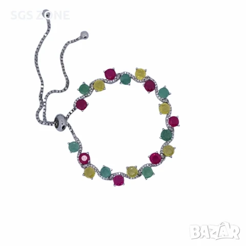 НЕОБИЧАЙНА СРЕБЪРНА ГРИВНА 925 С РУБИНИ, ИЗУМРАДИ И ЖЪЛТ САПФИР, снимка 6 - Гривни - 51262883