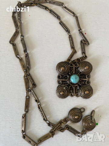 ⚜️Старинно колие от бронз с тюркоазен камък, ръчна изработка 