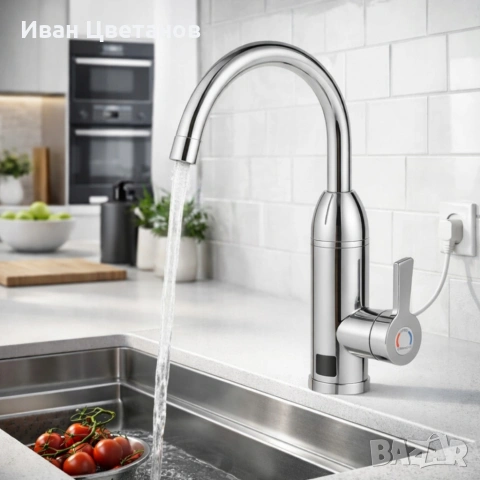 Електрически хромиран смесител с моментално загряване на водата и LCD екран - винаги топла вода