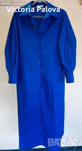 Ефектна италианска рокля - риза  LUMINA, кралско синьо, 100% памук, снимка 3 - Рокли - 54164733