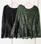 Разпродажба дамски топ блуза с пайети дълъг ръкав пайетен пайетена с гол гръб черен зелен официална, снимка 1