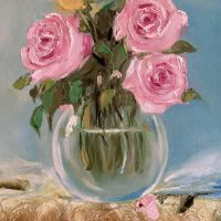 "Рози" - маслени бои, 40/40 см. Рамкирана, снимка 3 - Картини - 44710321