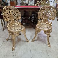 Уникален чифт антикварни месингови градински столове , снимка 1 - Антикварни и старинни предмети - 45540225