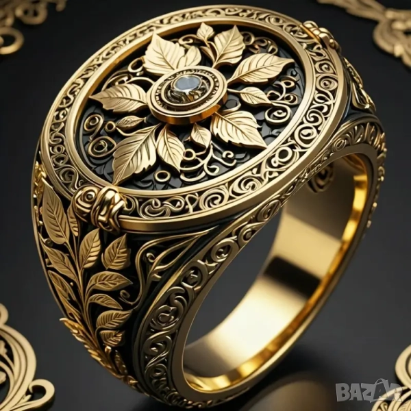 Мъжки пръстен с ретро мотив, снимка 1