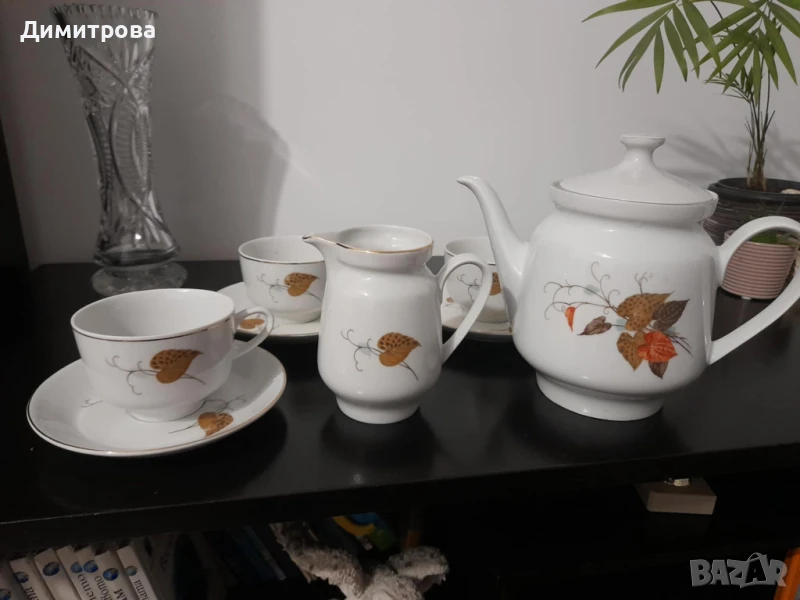 Стар  ретро български порцелан комплект за чай, снимка 1