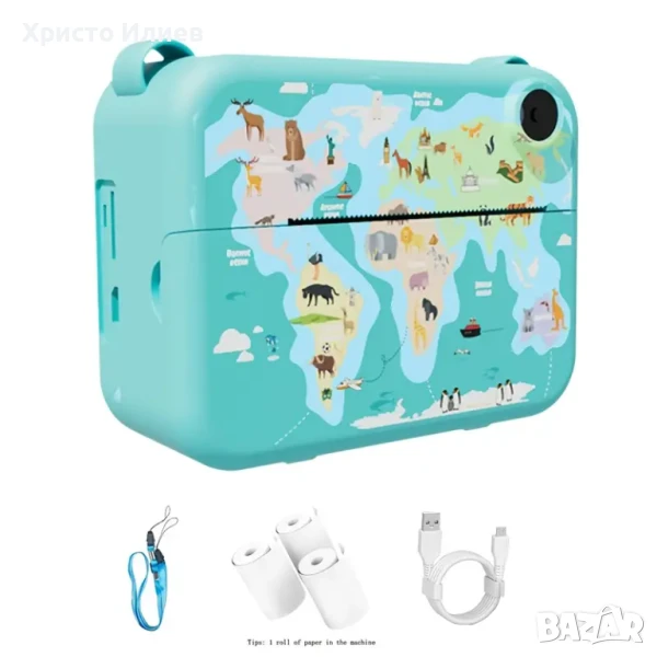Детска камера с функция за печат Детски фотоапарат с дисплей за моментни снимки, снимка 1