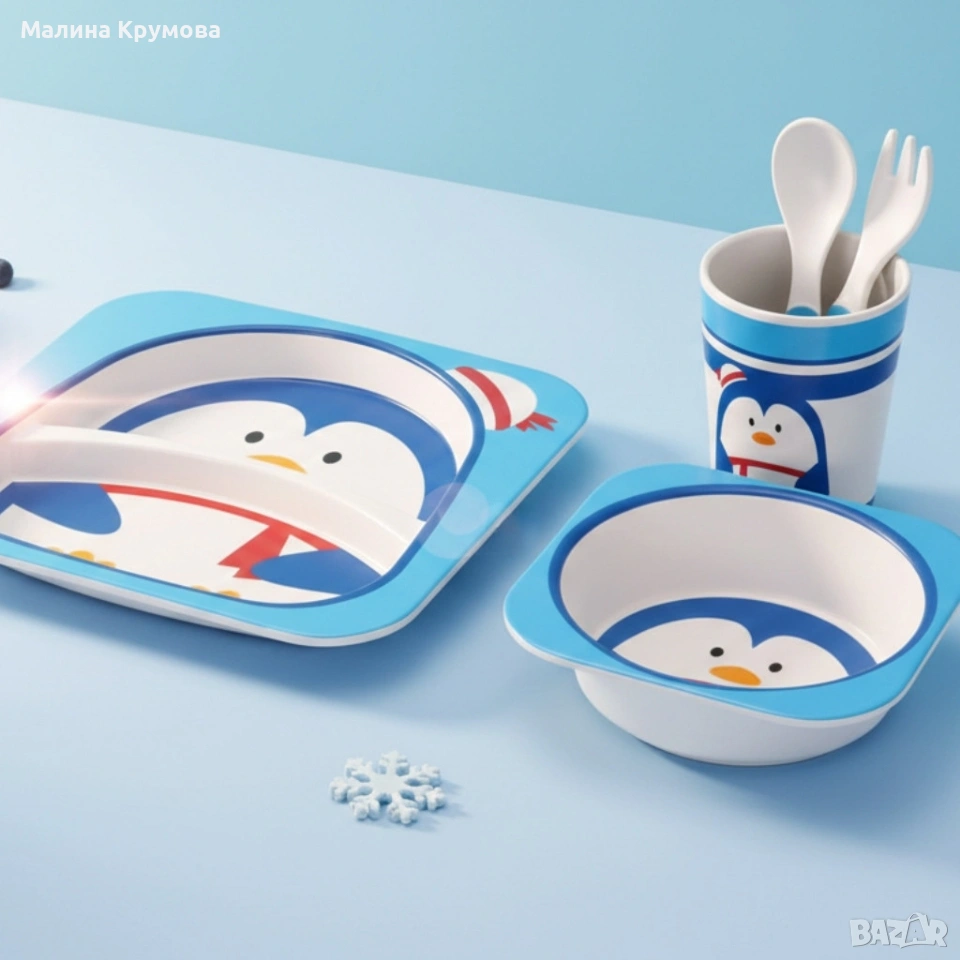 Детски комплект за хранене 5 части Cheffinger – чиния, купичка, чаша, лъжица и вилица, снимка 1