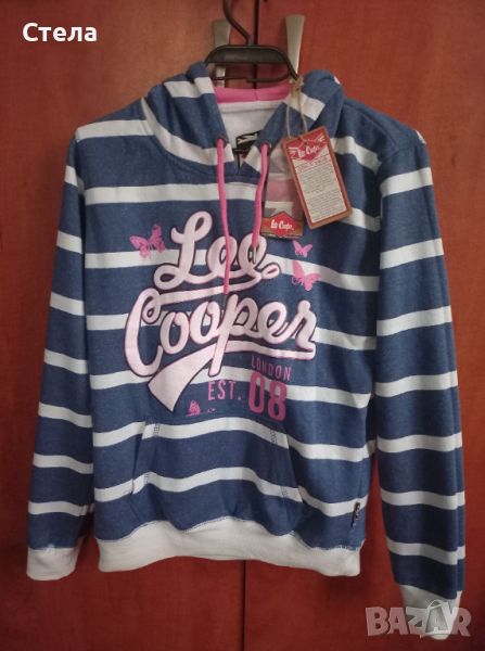 LEE COOPER дамски детски кроп суитчър, бяло-синьо рае, нов, с етикет, снимка 1