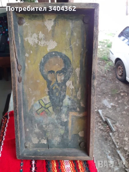 Стара домашна икона - ръчно рисувана върху дъска, снимка 1
