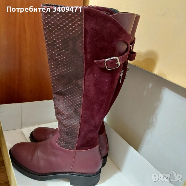 Ботуши от естествена кожа в цвят бордо , снимка 1