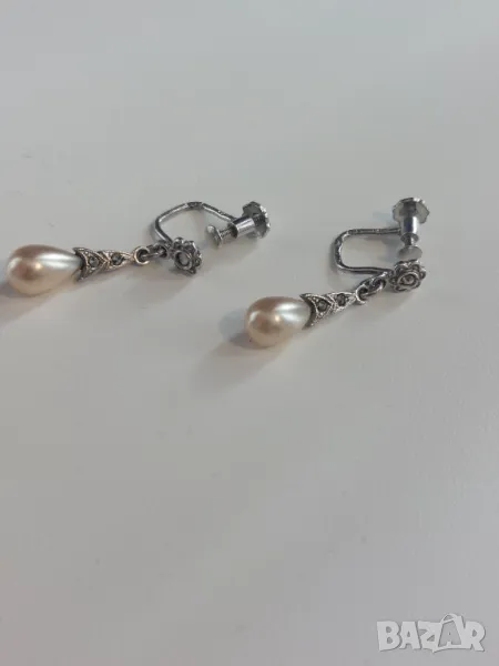 Антикварни сребърни обеци със естествени перли, снимка 1