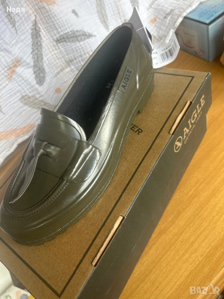 AIGLE мокасини , маслено зелени 37 размер, полиуретан, снимка 1