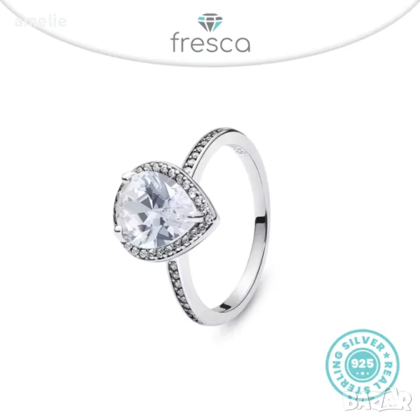 Пръстен Fresca по модел тип Пандора сребро проба 925 Pandora Sparkling Teardrop. Колекция Amélie, снимка 1