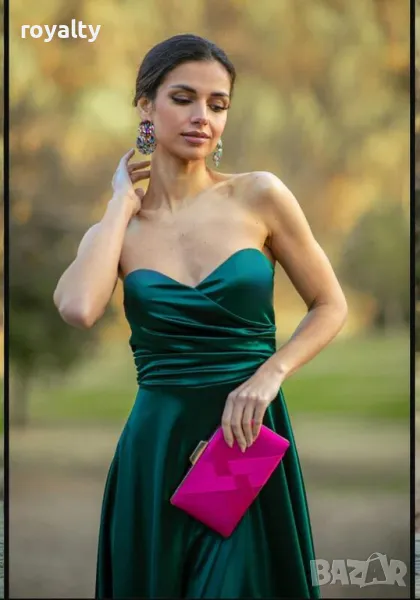 Масленозелена къса сатенена рокля, снимка 1